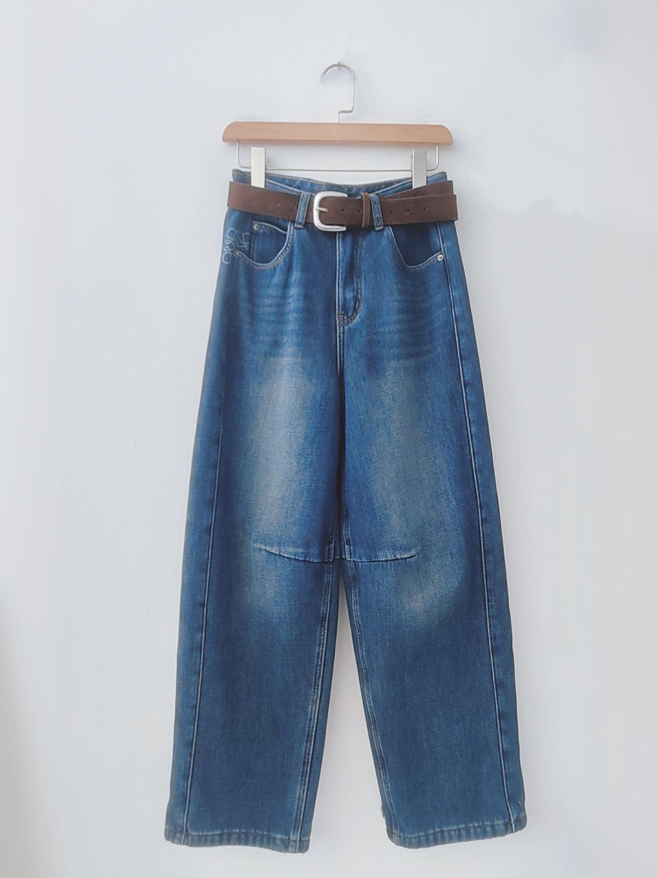 【自营】男友风 I 弯刀裤时尚加绒牛仔裤（赠腰带） 676-K6822