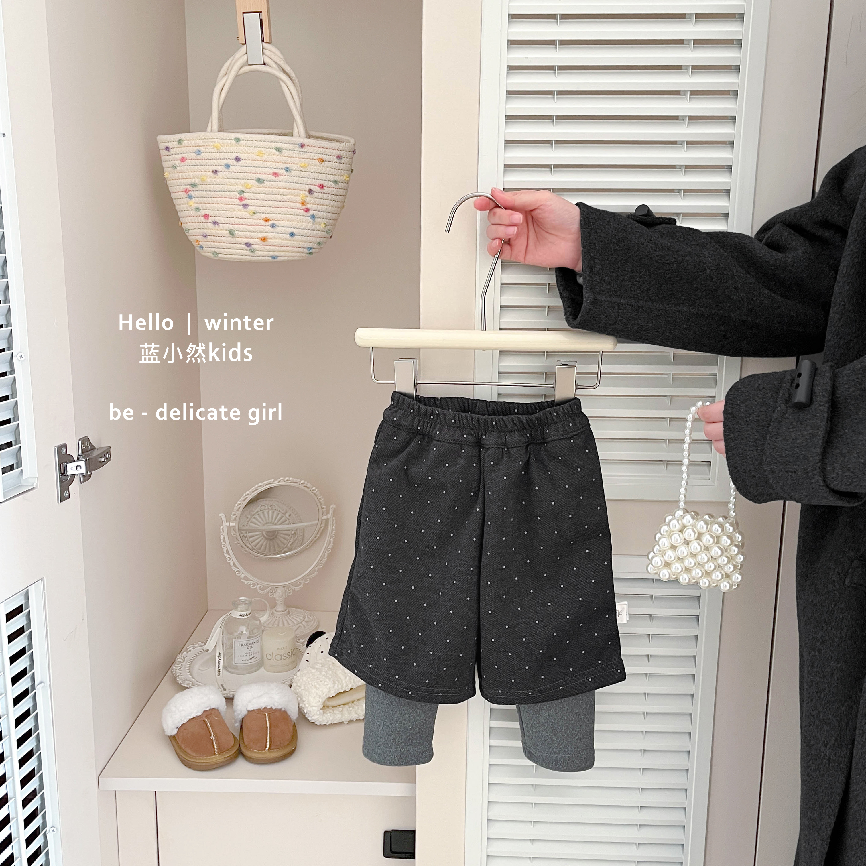 K25D185女童冬季韩版假两件打底裤宝宝加绒加厚裤子婴儿保暖长裤