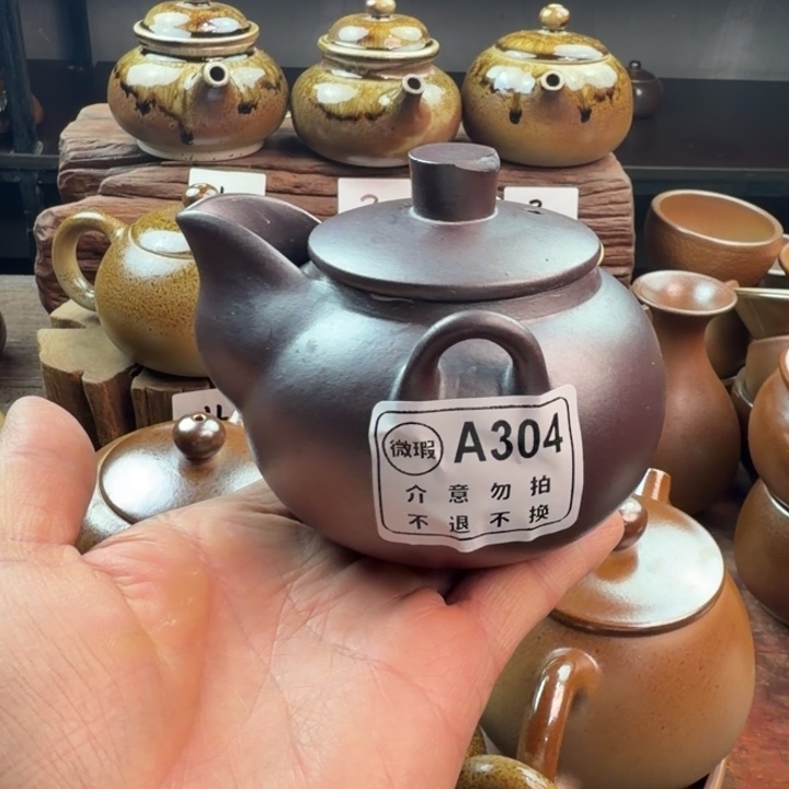 建水紫陶紫泥柴烧手抓壶