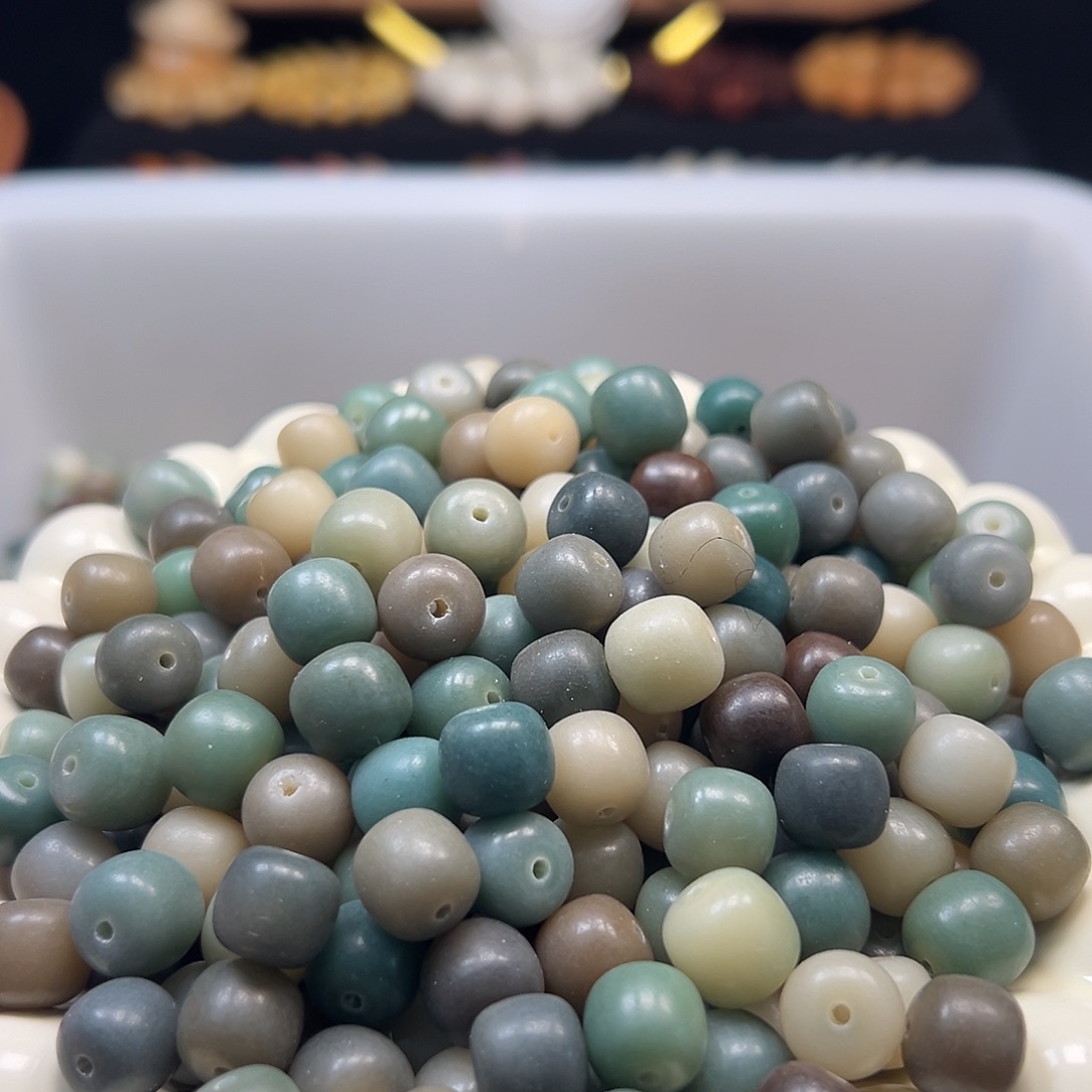 菩提根/象牙果手串微瑕卡11/12海盐蓝多宝桶500颗