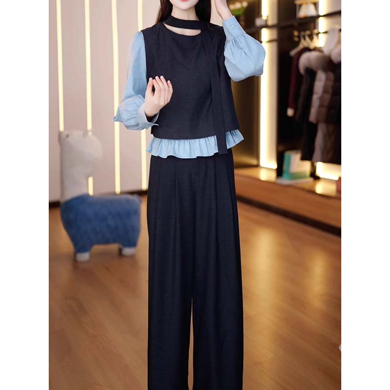 【两件套】拼接上衣套装2025春秋新款气质宽松减龄显瘦两件套QY0002