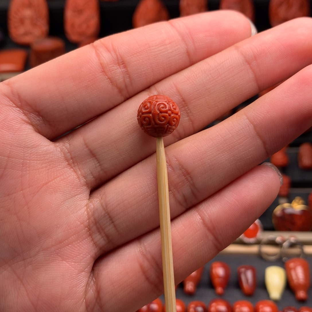 南红玛瑙精工雕刻回纹圆珠10+未镶嵌