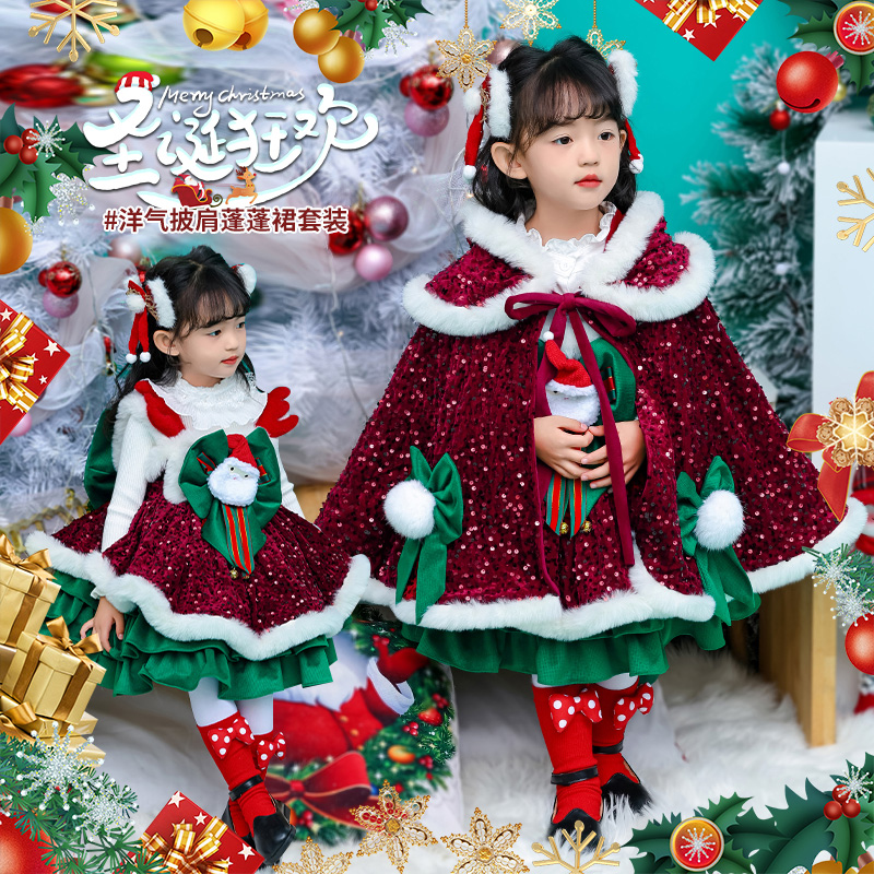 （圣诞）女童秋冬加绒亮片圣诞公主裙蓬蓬裙洛丽塔