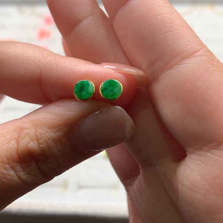 翡翠耳饰18K金镶嵌翡翠