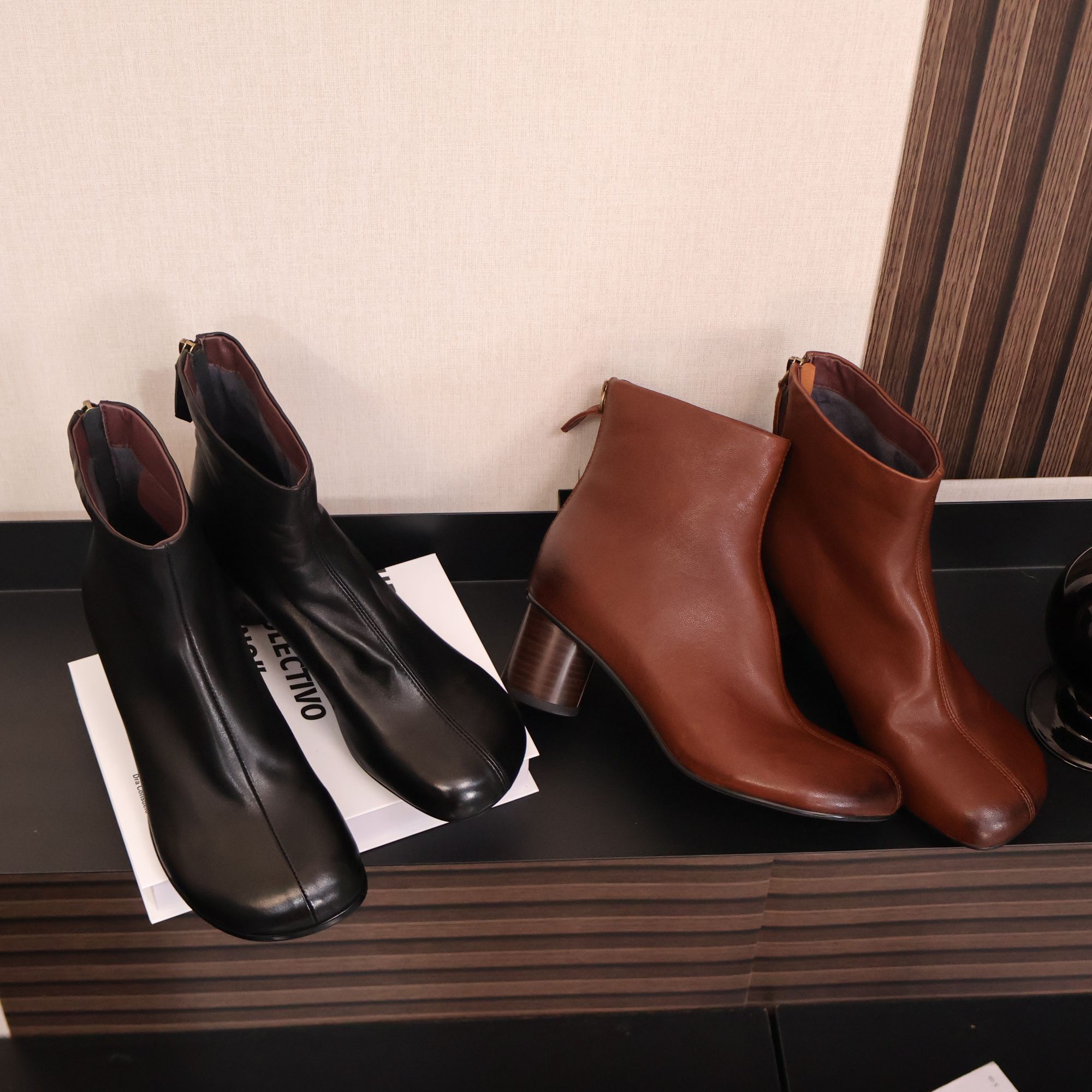 头层牛皮/5厘米跟高/芒果头后拉链真皮女鞋简约短靴147