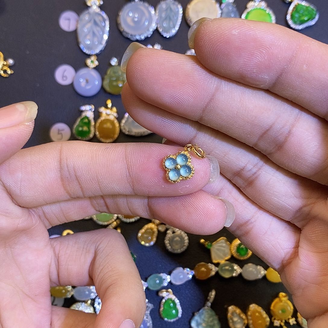 吊坠(不含链)银S925镶嵌翡翠