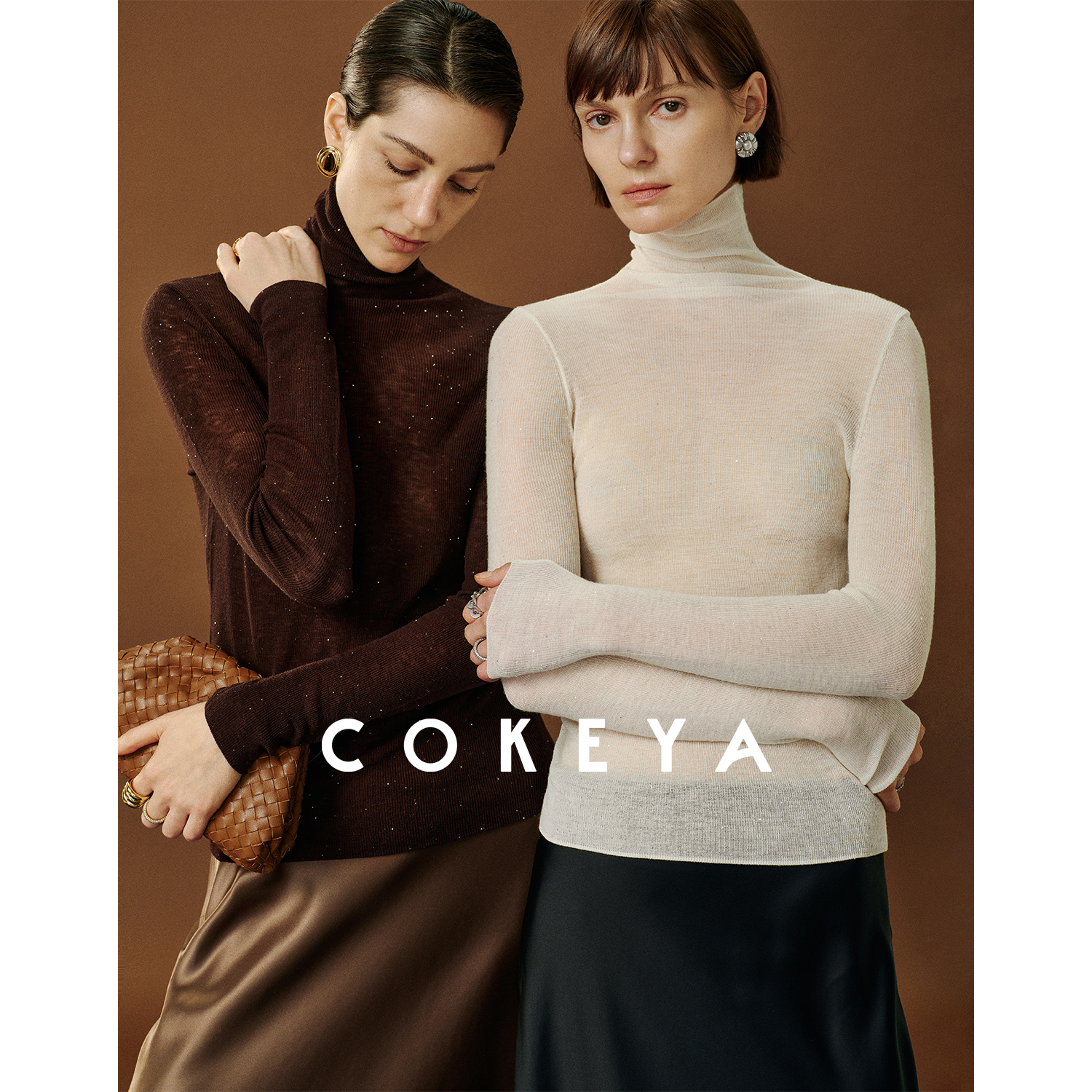 COKEYA/薄雾“星空衫”~及细珠片水溶羊毛修身显瘦打底针织衫秋女