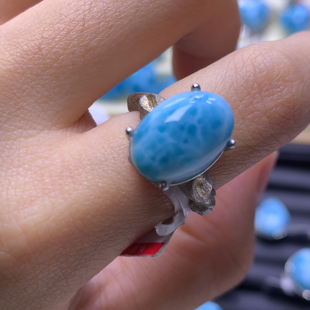 针钠钙石（海纹石）银S925镶嵌戒指蛋面戒指色差略异