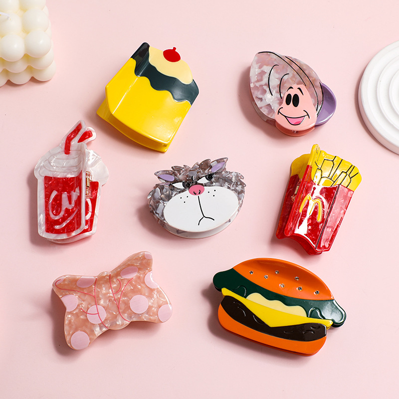 新款醋酸抓夹蛋糕汉堡发夹猫咪可爱卡通蝴蝶结甜美发饰鲨鱼夹