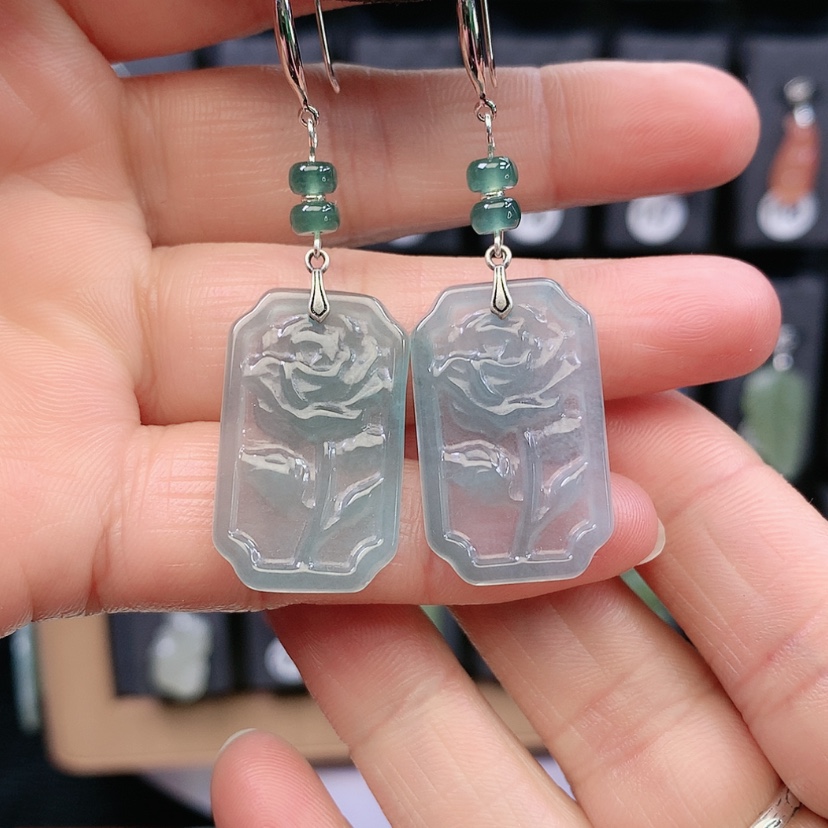 【闪购商品】翡翠耳饰银S925镶嵌精美