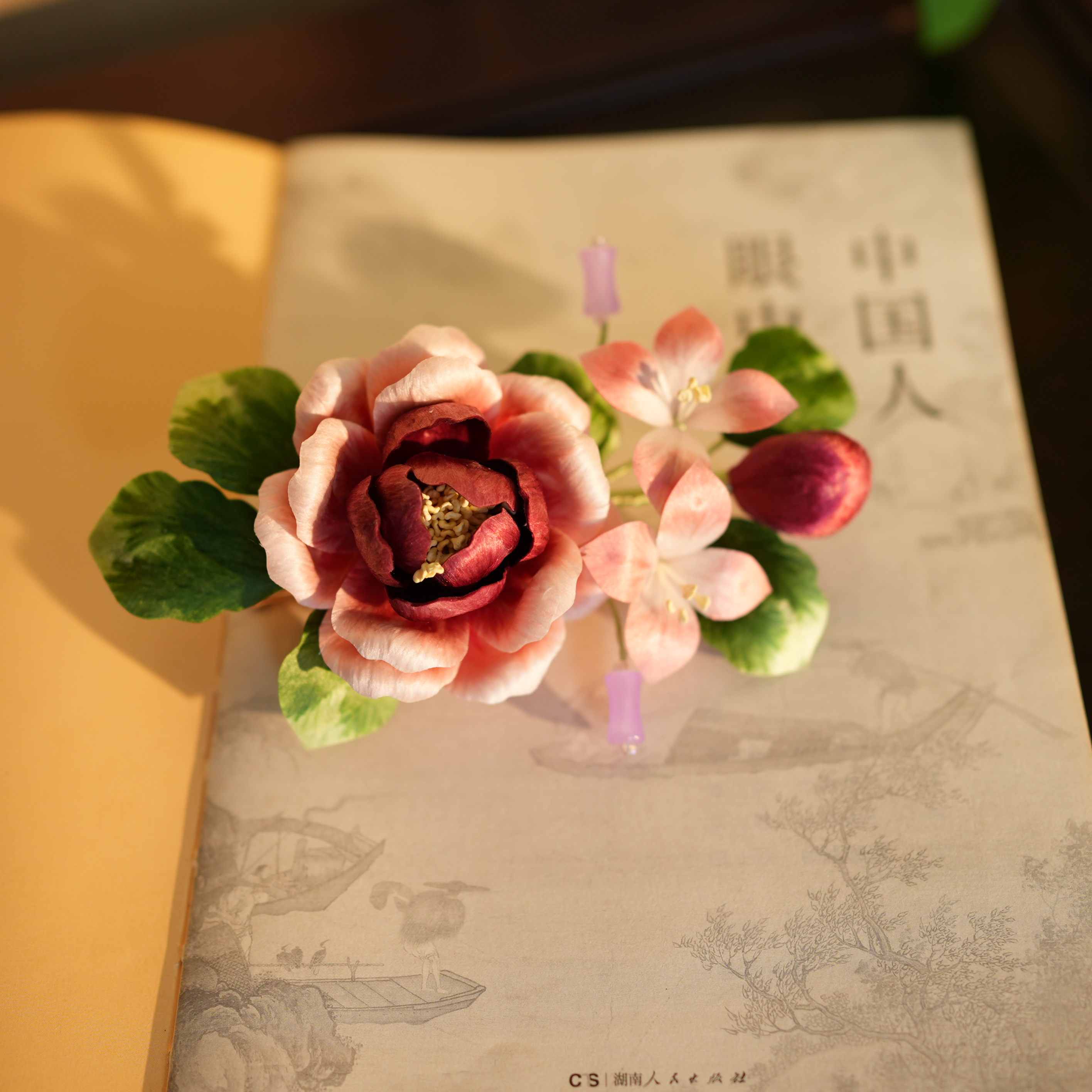 【小牡丹花发夹】朱砂红色 非遗绒花工艺  国风仙女百搭日常款