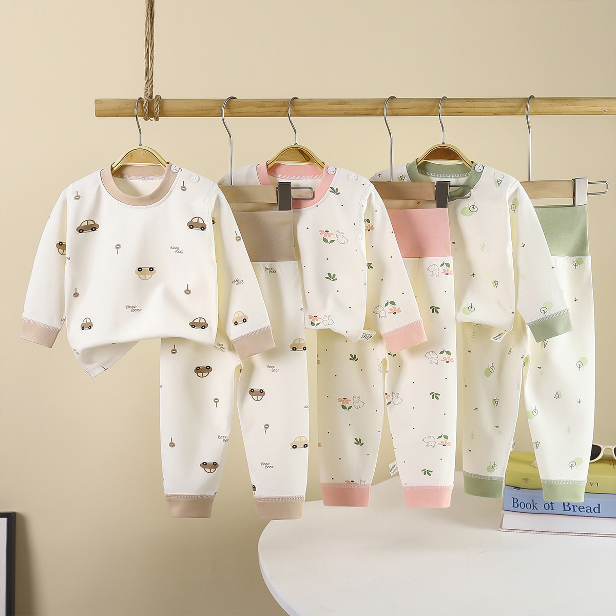 婴儿秋衣秋裤套装纯棉无骨儿童长袖高腰护肚裤春秋冬宝宝分体睡衣