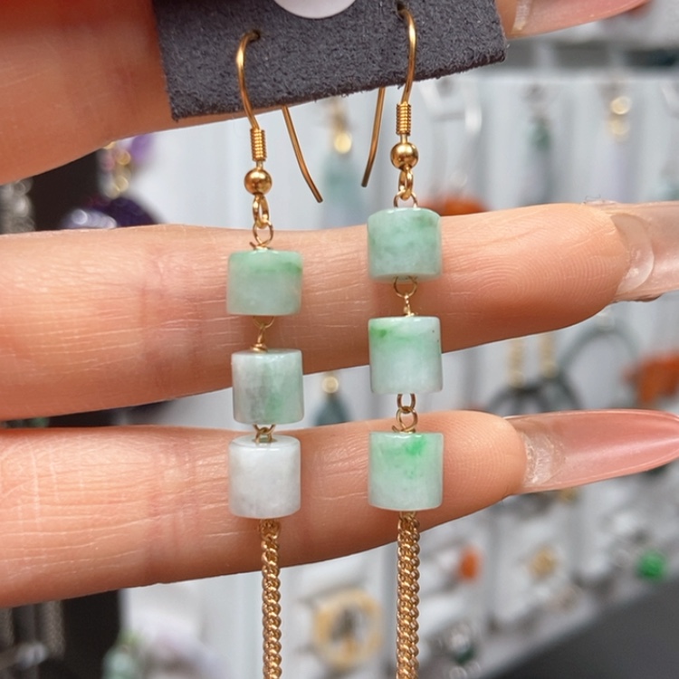 【闪购商品】翡翠耳饰银S925镀金镶嵌