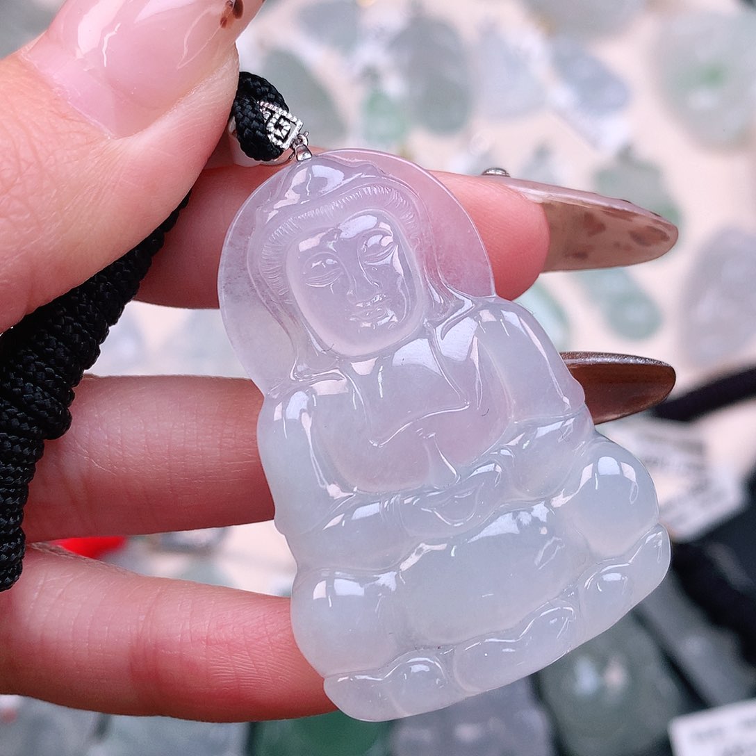 翡翠颈饰18K金镶嵌冰观音53.5、46、32、4.7