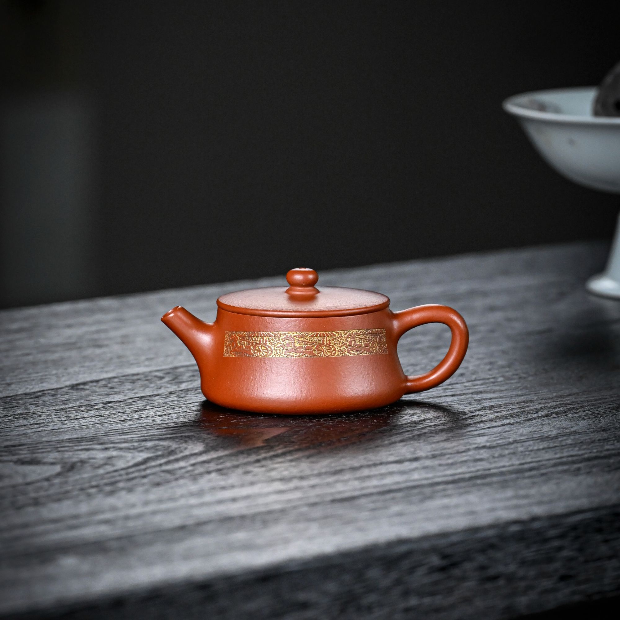 【朱泥·描金云柱】原创原矿紫砂朱泥手制描金云柱壶105cc