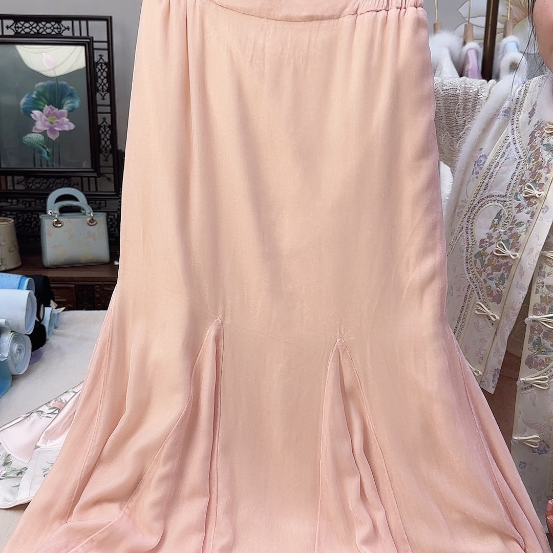 刺绣5真丝丝绒鱼尾裙加绒