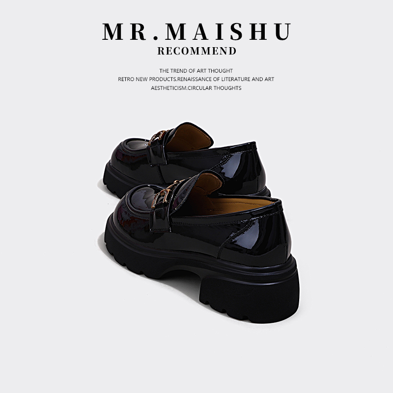 MR.MAISHU~真皮厚底小皮鞋女春夏百搭头层牛皮黑色单鞋增高乐福鞋