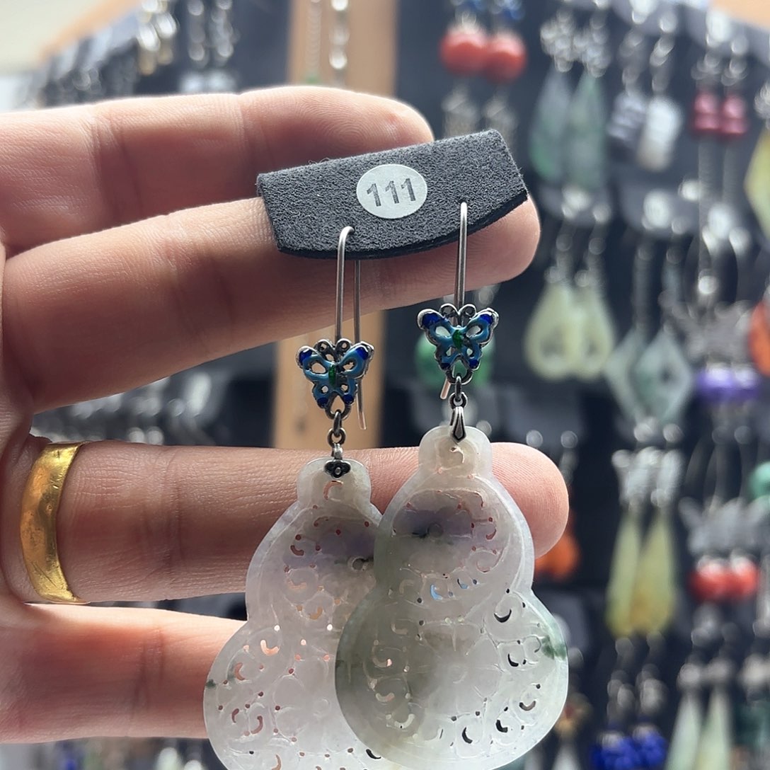 翡翠耳饰银S925镶嵌Z**宝