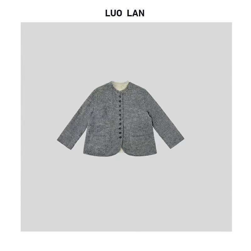 【ZHOU】2024新品女装单排扣双面穿无领绵羊毛外套 YLM0087