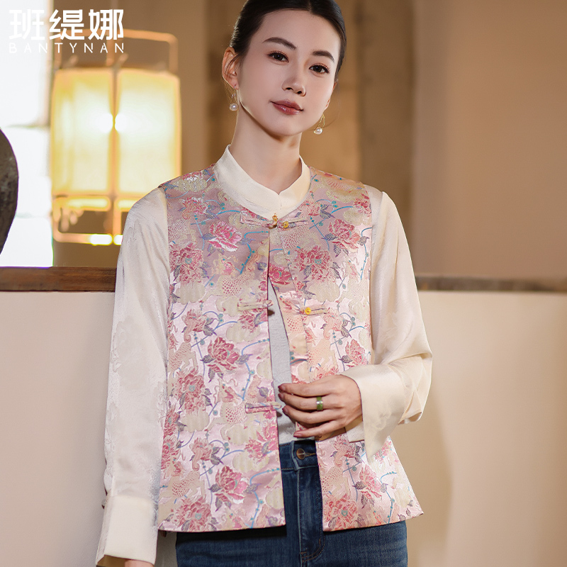 女装复古民族风常规提花国风马夹背心百搭马甲新中式日常中国风