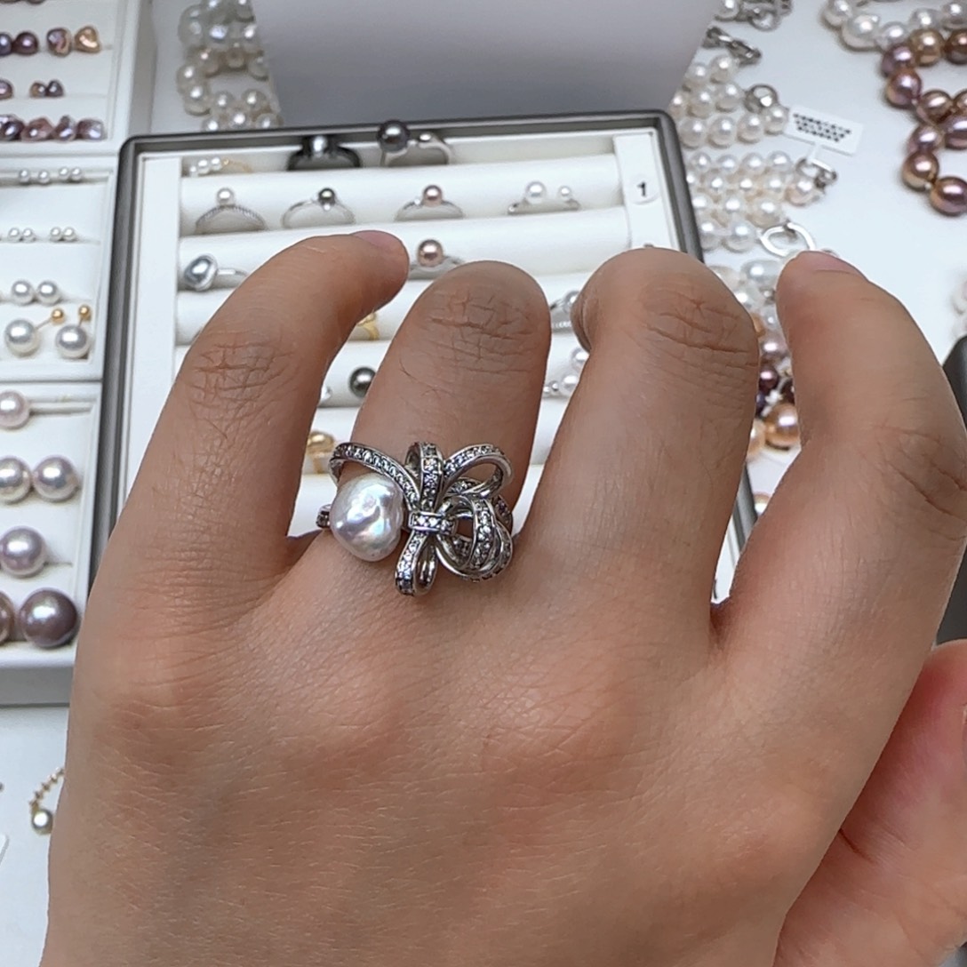 戒指银S925镶嵌淡水珍珠