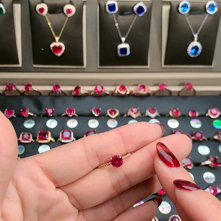 红宝石戒指银S925镶嵌6