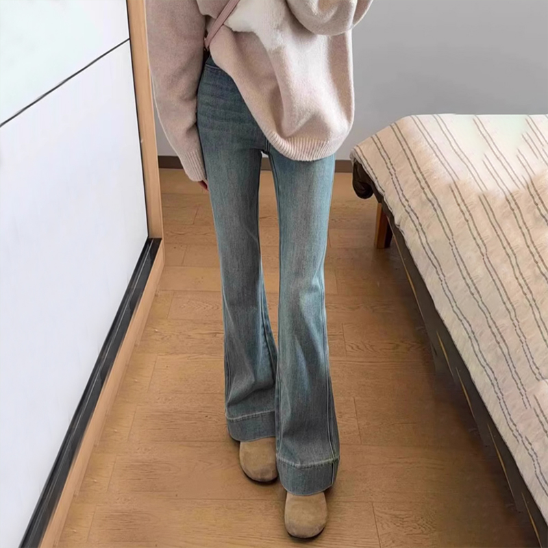 孕妇复古微喇牛仔裤女春秋款外穿显瘦直筒裤弹力秋季休闲拖地长裤