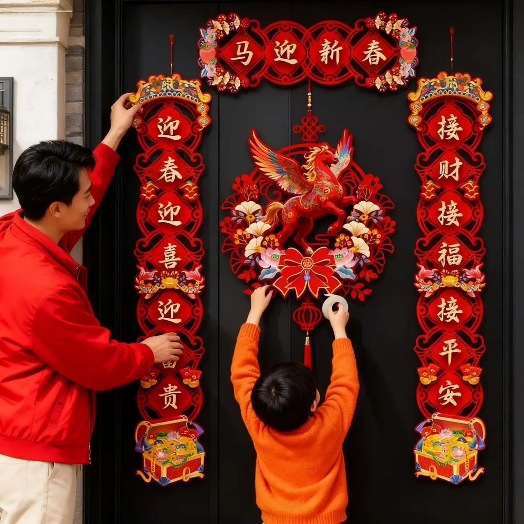 春节对联2026马年新款家用过年大门布置新年门贴装饰磁吸春联