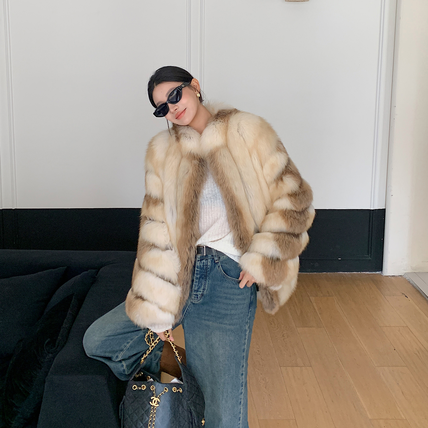 DM皮草"暮色玫瑰"女年轻新款毛毛大衣