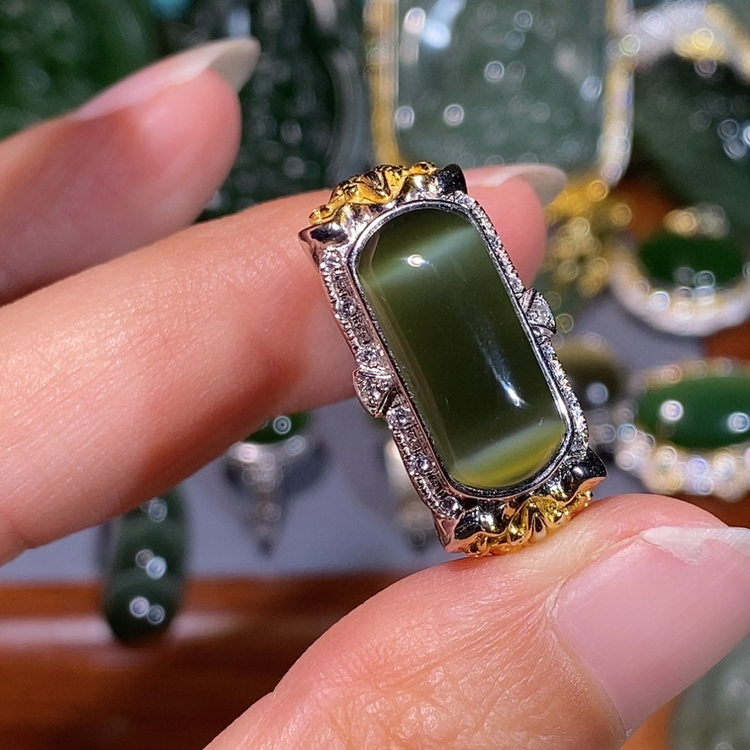 和田玉（碧玉）银S925镶嵌戒指