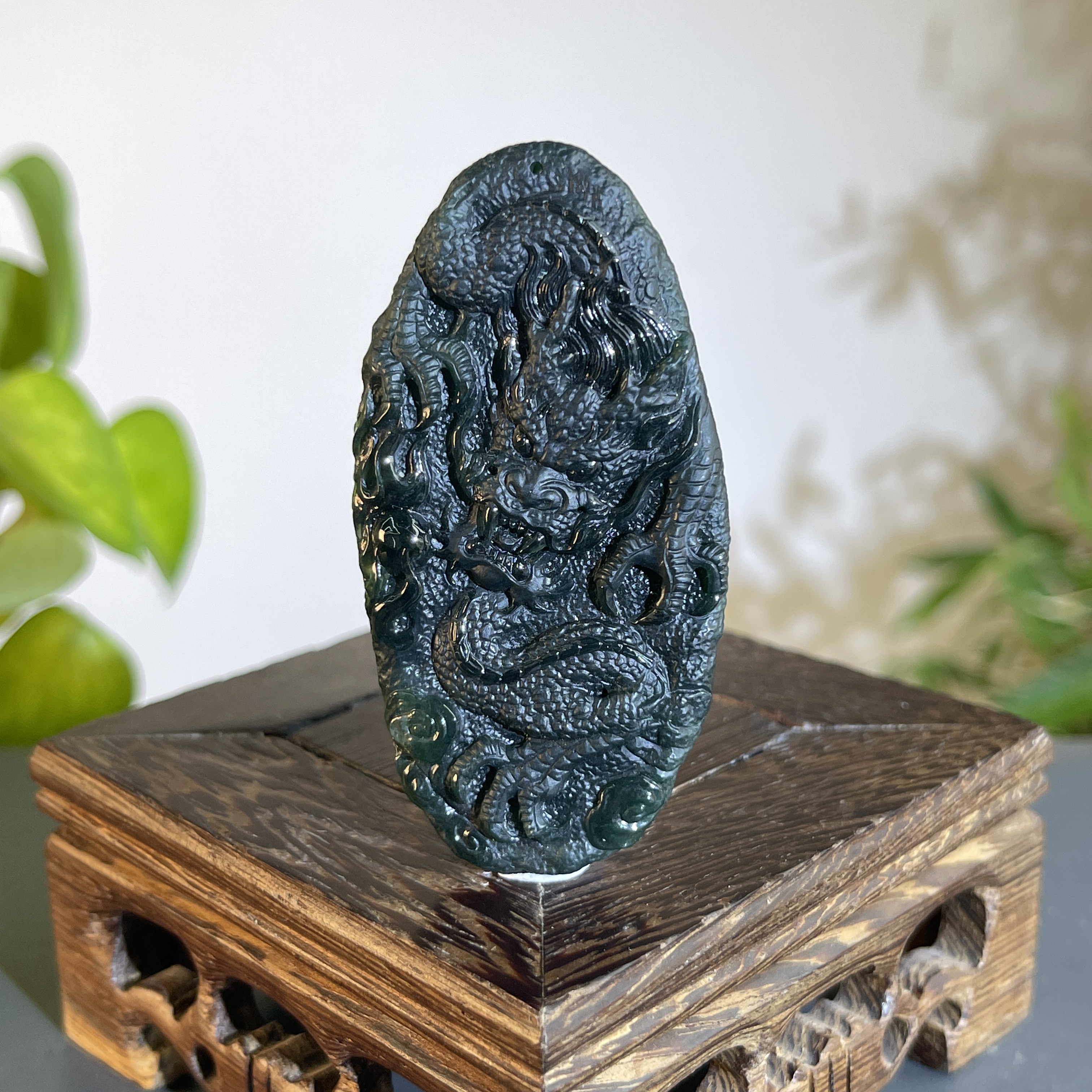 JXW03-168 黑色天然翡翠A货 黑-龙牌