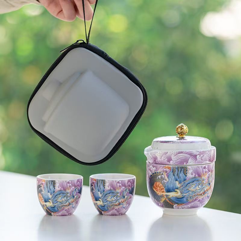 龙腾出海便携式旅行茶具户外露营快客杯一壶三杯茶具KK0258