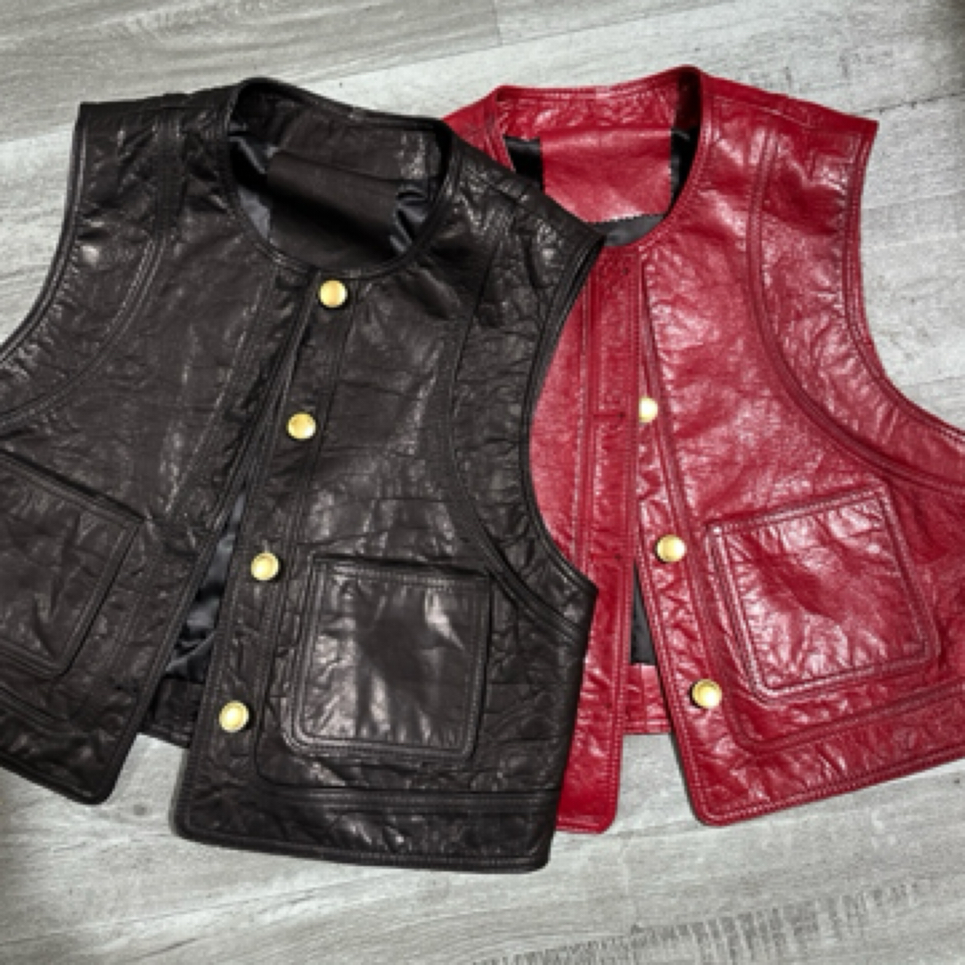 百搭洋气牛皮油蜡马夹四季通用圆领春秋文艺风