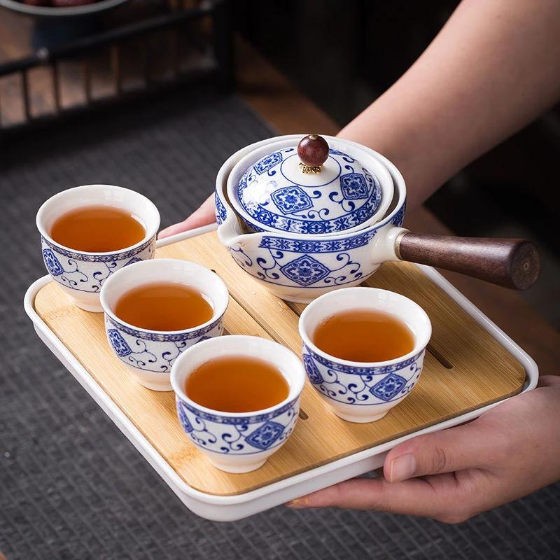 小康泡露营茶具高端户外陶瓷高档泡茶茶具便携式单壶青花一壶四杯商品图