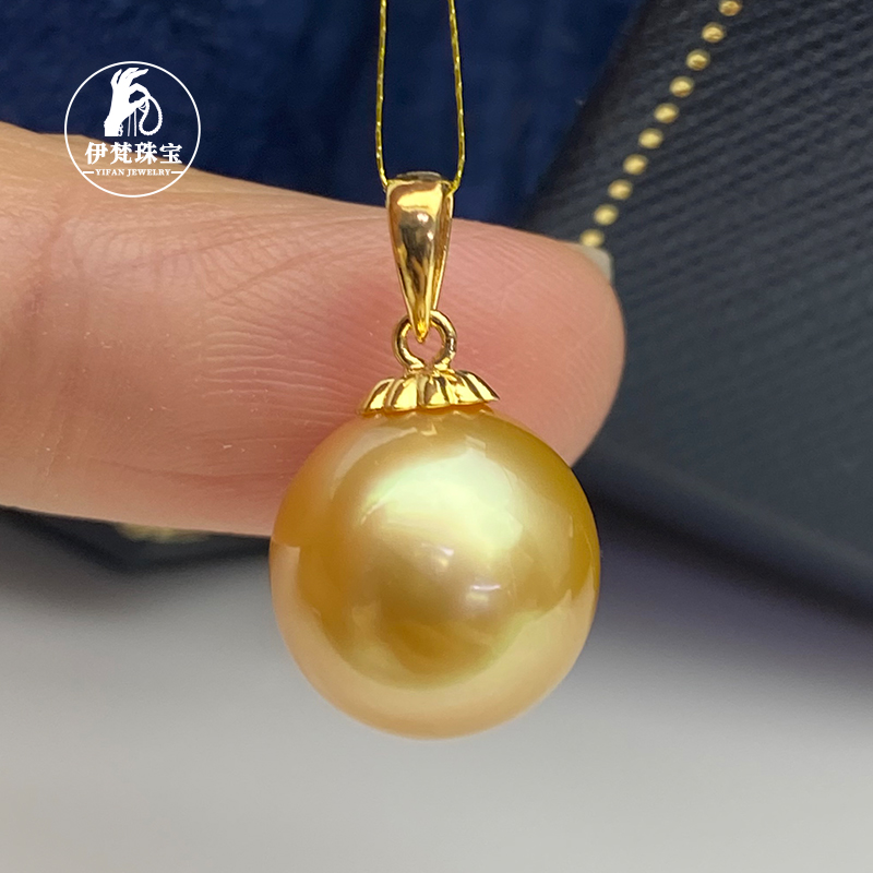 爆款天然南洋金珠吊坠18K金镶嵌瓜子扣海水珍珠项链真正南洋金珠