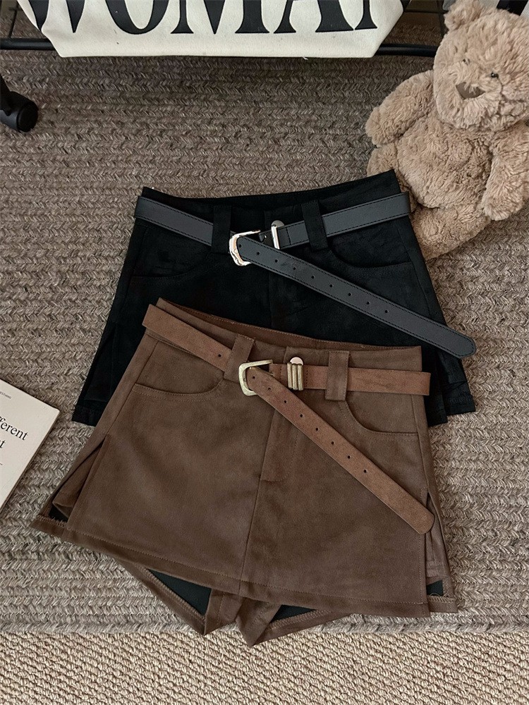 咖色辣妹复古鹿皮绒半身裙秋冬高腰显瘦包臀时尚百搭A字开叉短裙