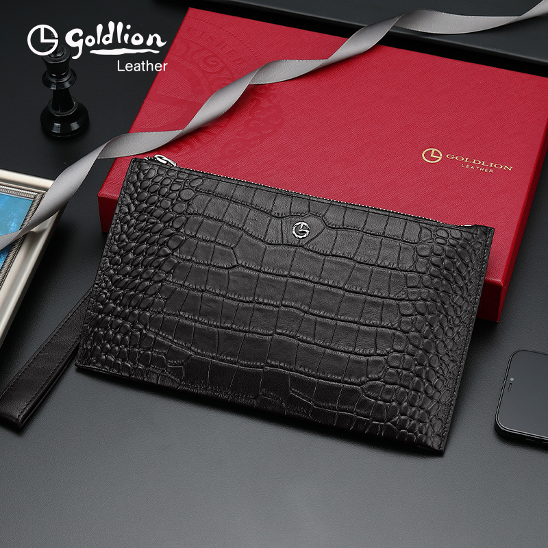 【生日礼物】金利来正品男士礼物商务鳄鱼纹真皮手拿包礼盒手包新款