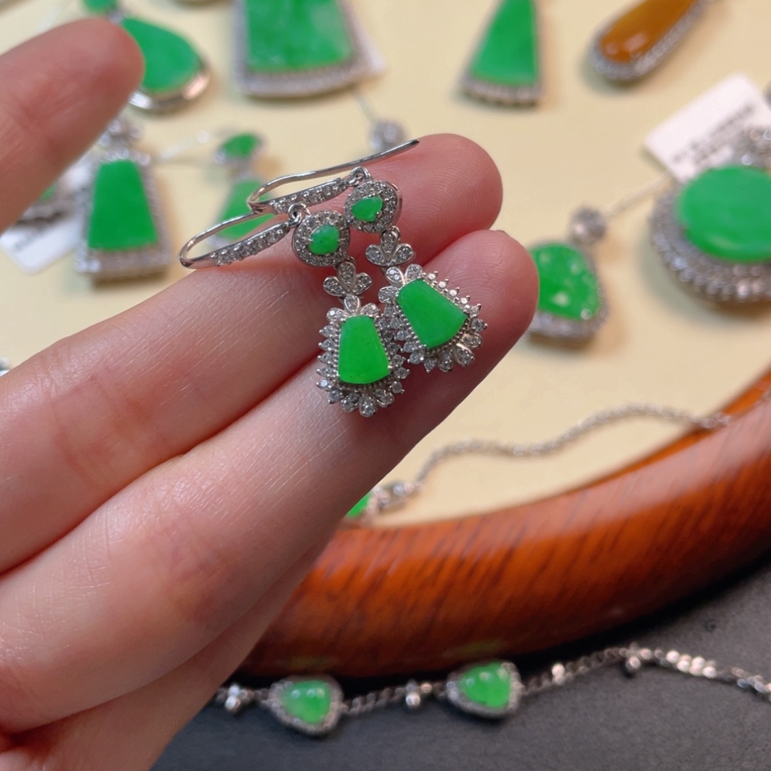 翡翠吊坠(不含链)银S925镶嵌耳坠