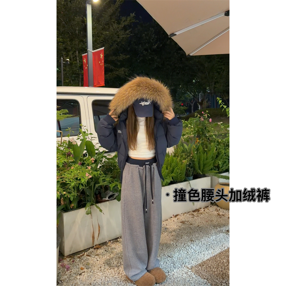 NN CHIC.新款自制 5536 拼色腰头抽绳加绒阔腿卫裤 