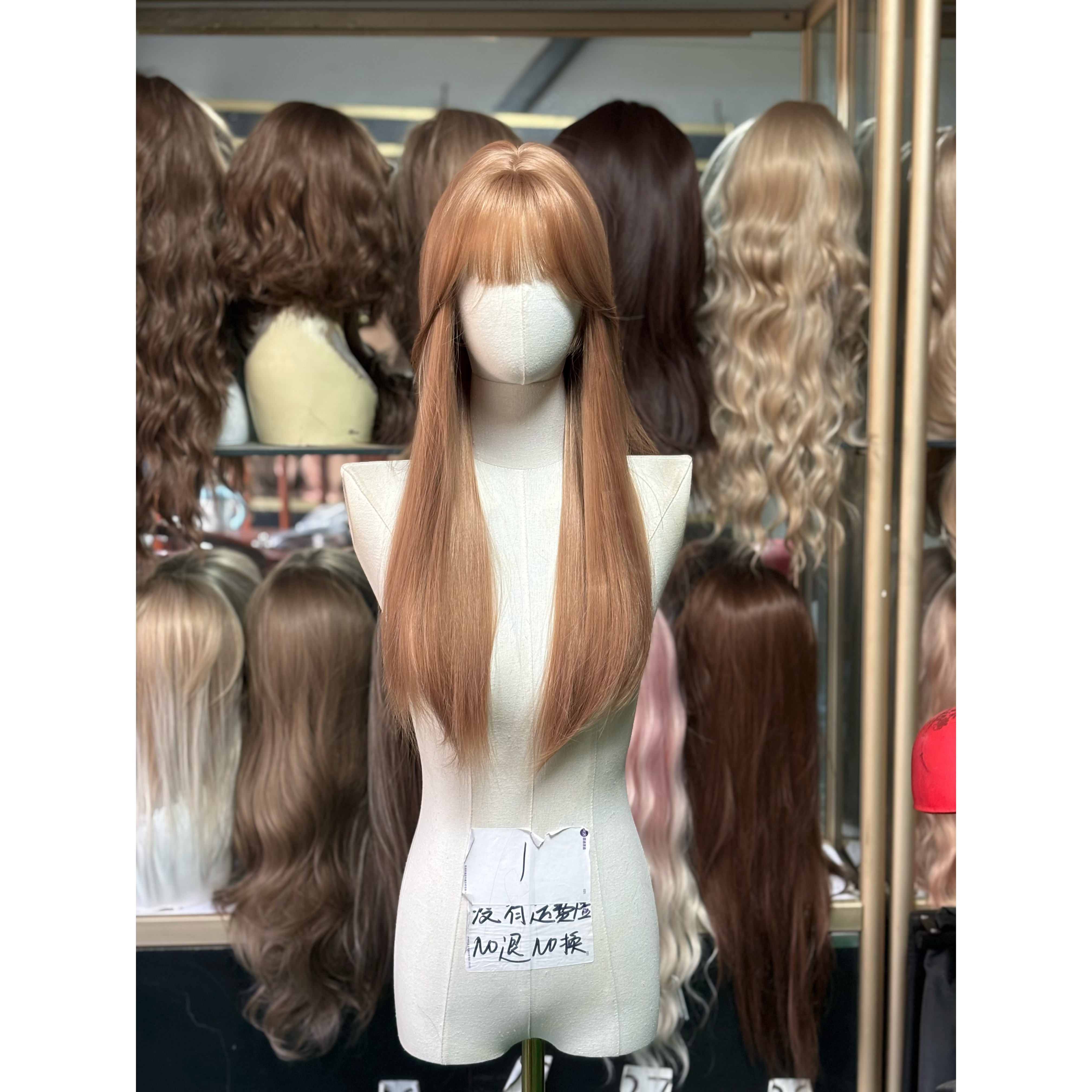 假发女齐刘海直发香槟色长直发女团显白自然仿真人发丝整顶全头套