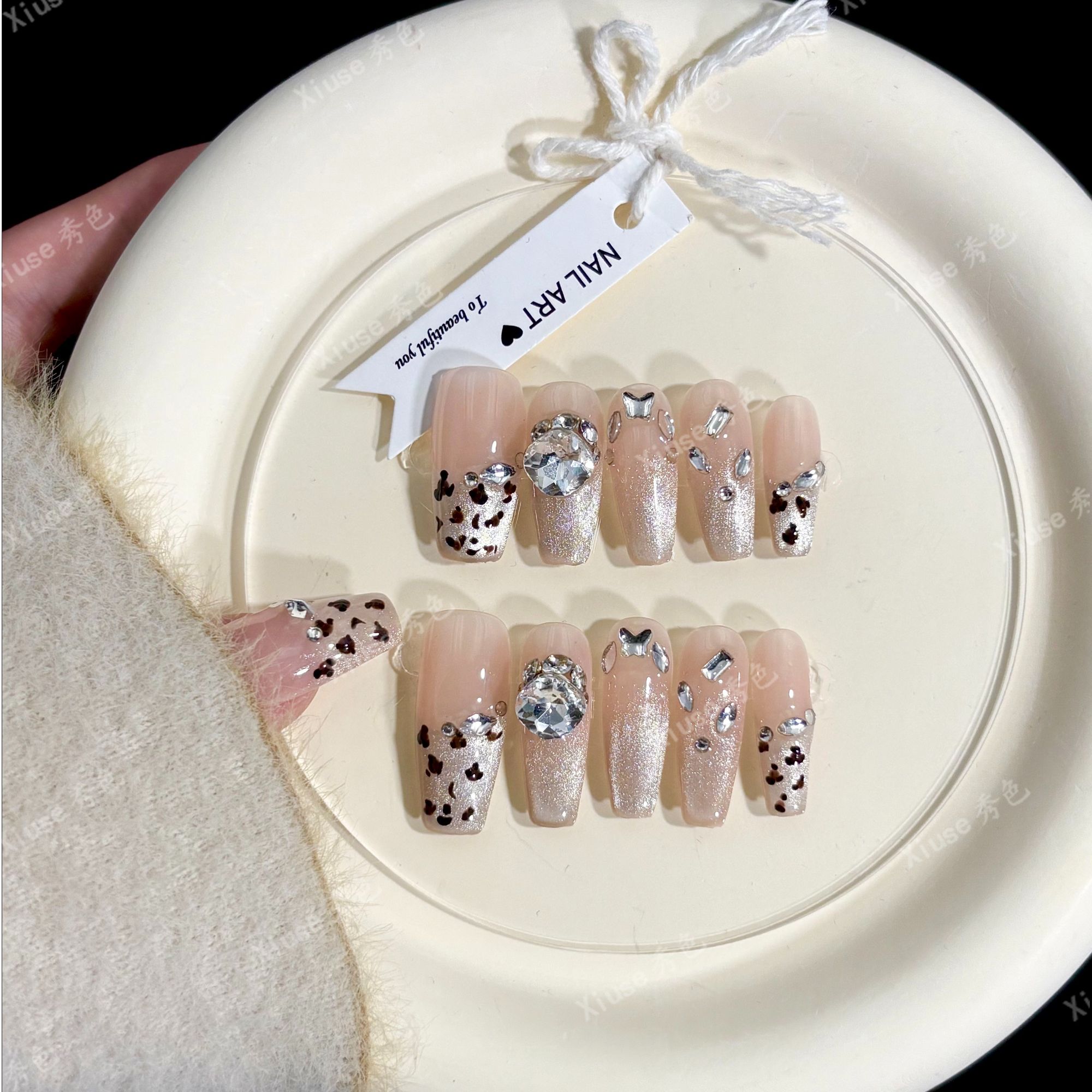 【豹影流光】秀色带钻爆闪豹纹猫眼美甲贴片温柔个性纯手工穿戴甲片