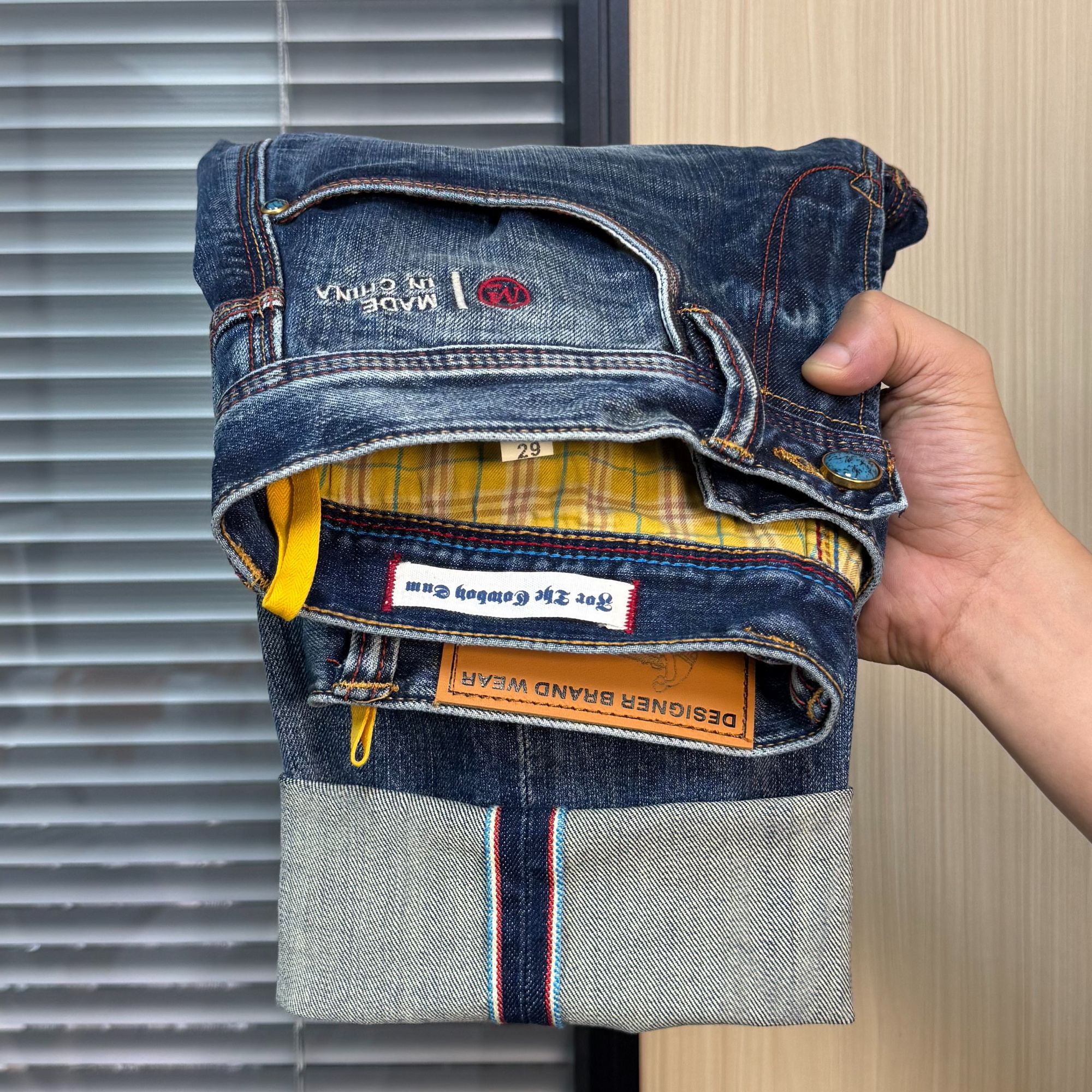 红边布赤耳丹宁水洗牛仔裤男九分裤款美式高端小直筒长裤秋A1077