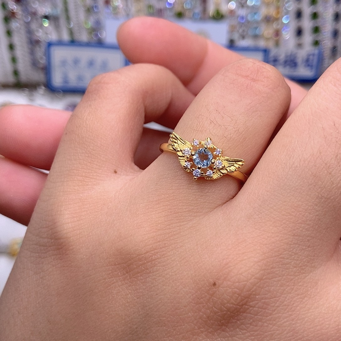 海蓝宝石银S925镶嵌戒指