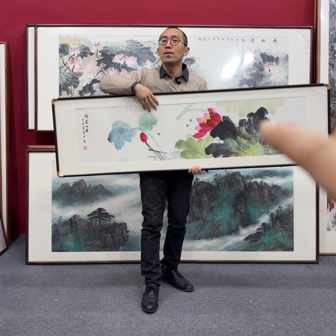 国画带框绘画160/45尺寸荷花