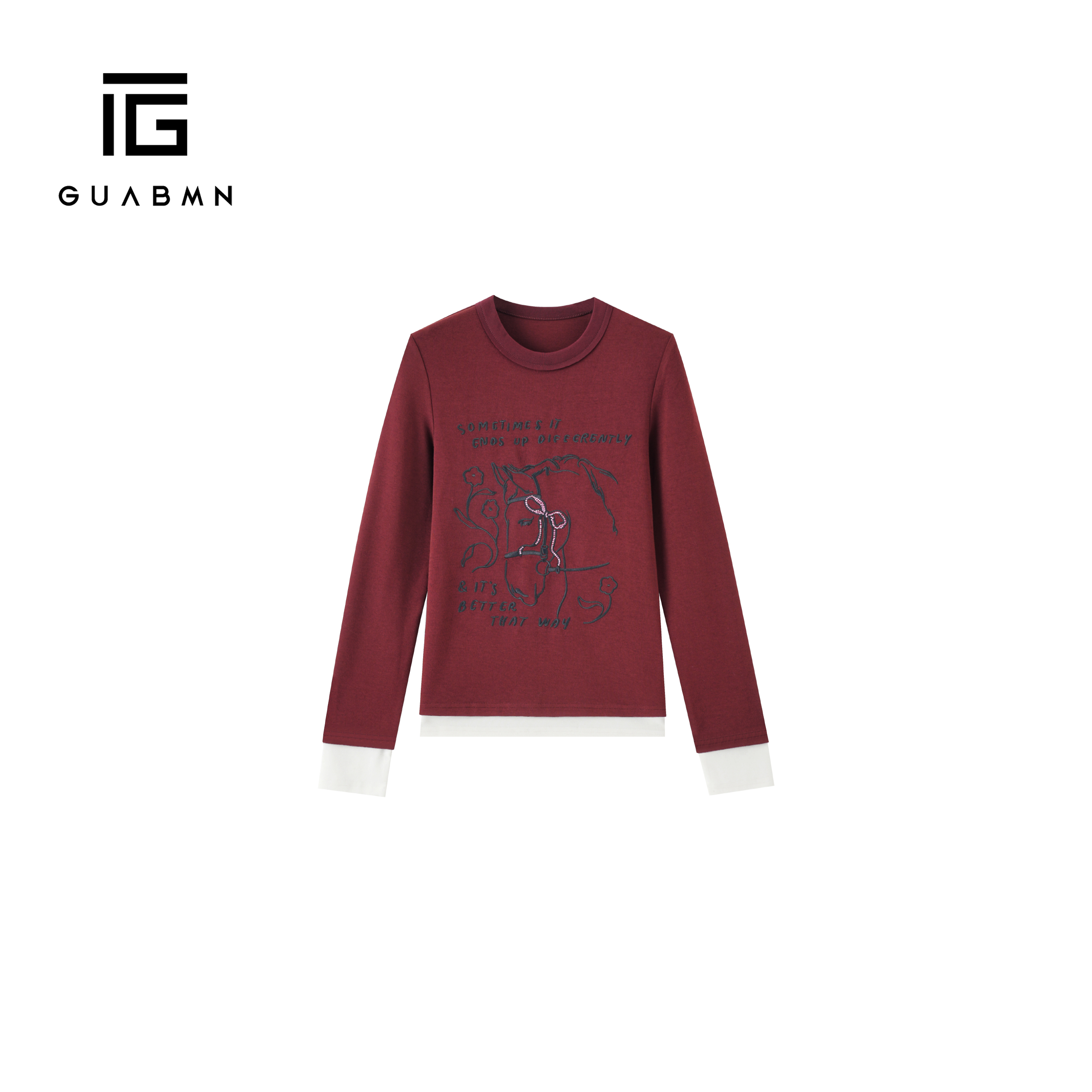 GUABMN2025年冬季新款T恤刺绣百搭圆领长打底上衣T恤6079