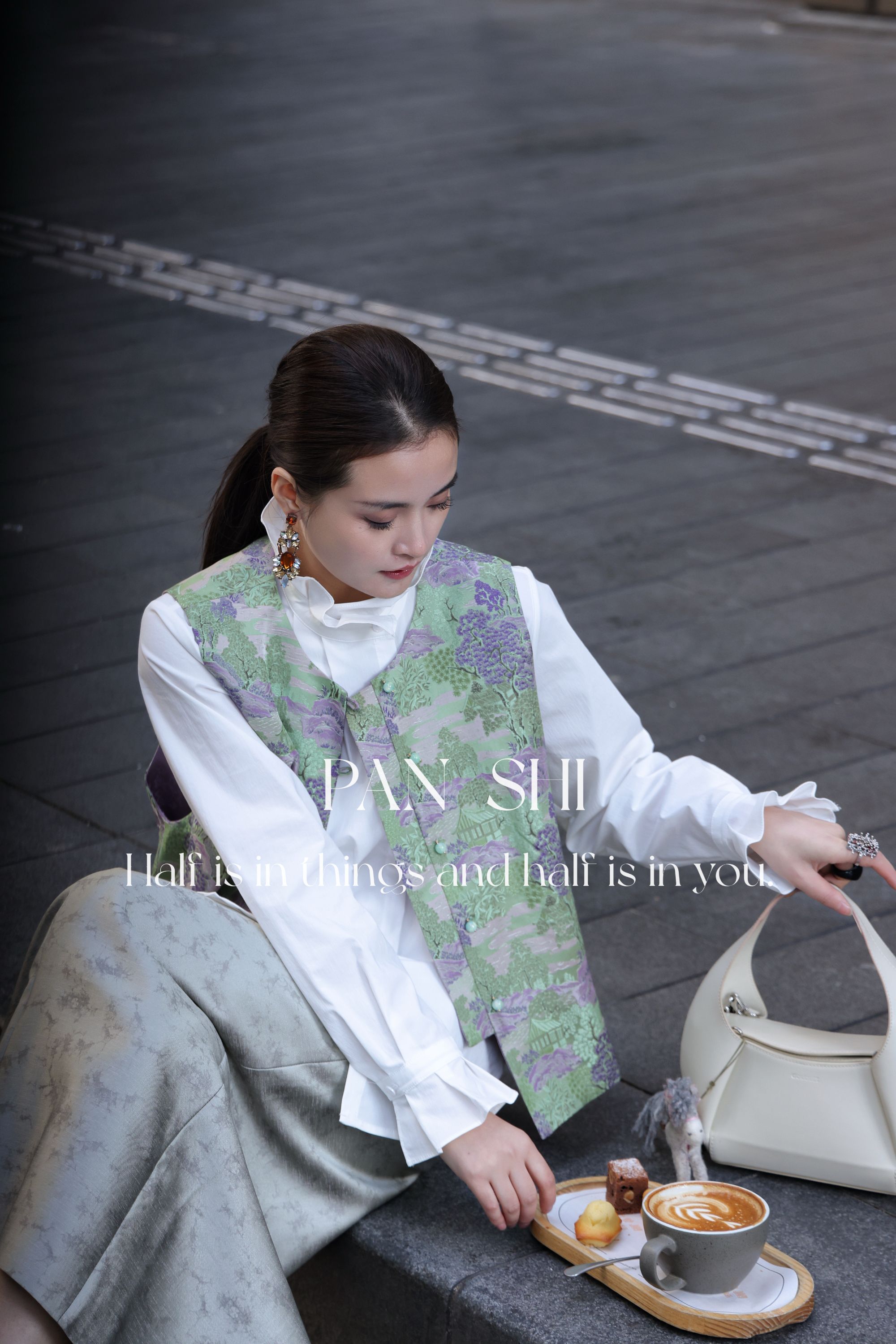 PANSHI【雅韵天成】设计款高级感双面穿紫绿提花阁楼浮雕圆领马甲