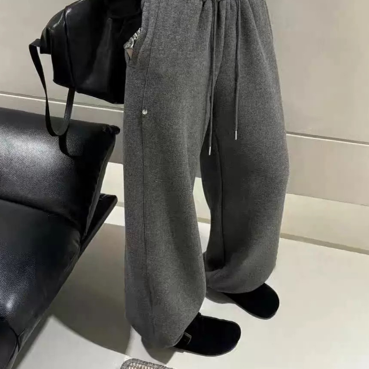 高腰加厚显瘦阔腿休闲收脚卫裤冬季新款