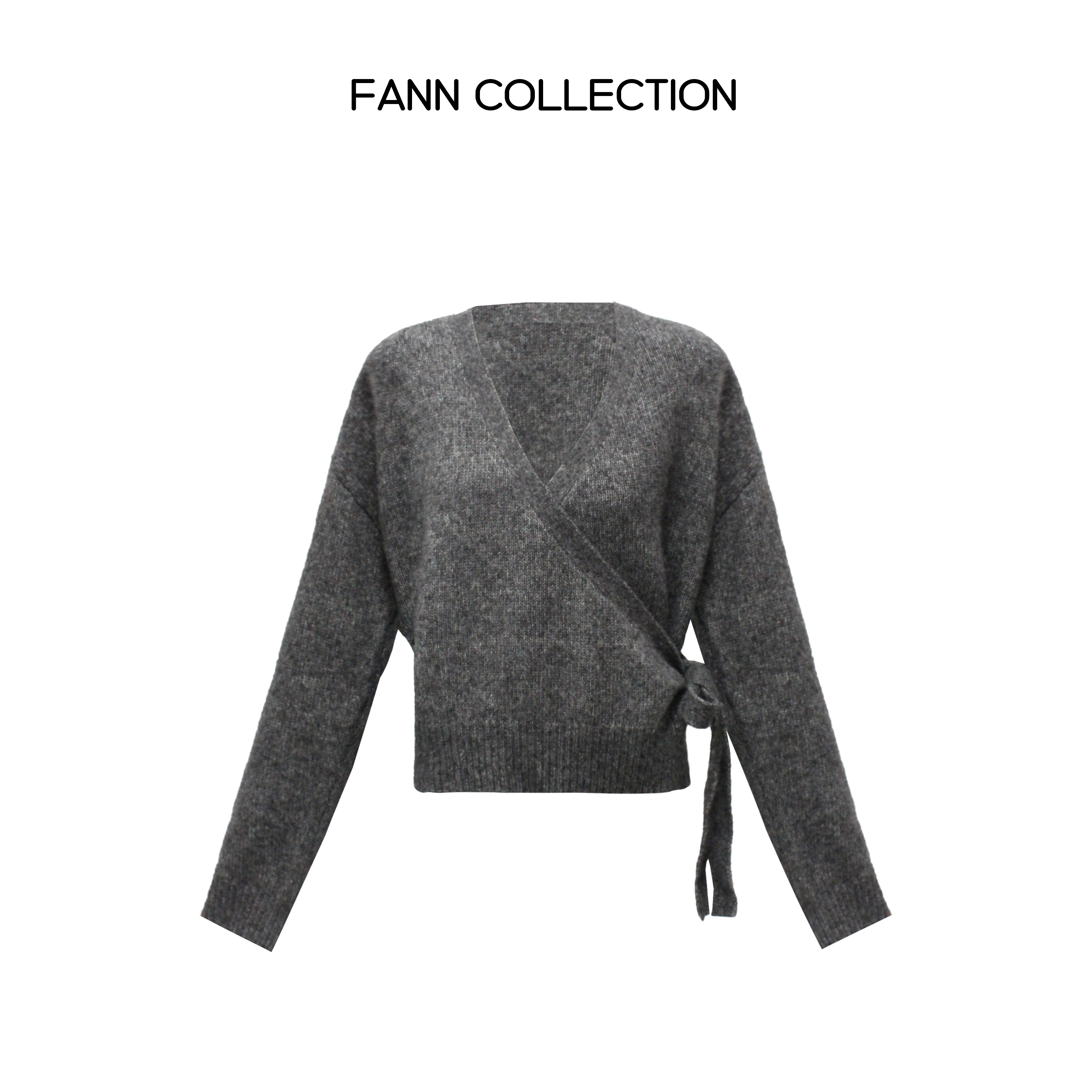 饭饭FANN COLLECTION 岩灰 休闲围裹式慵懒风毛衣开衫FANND017