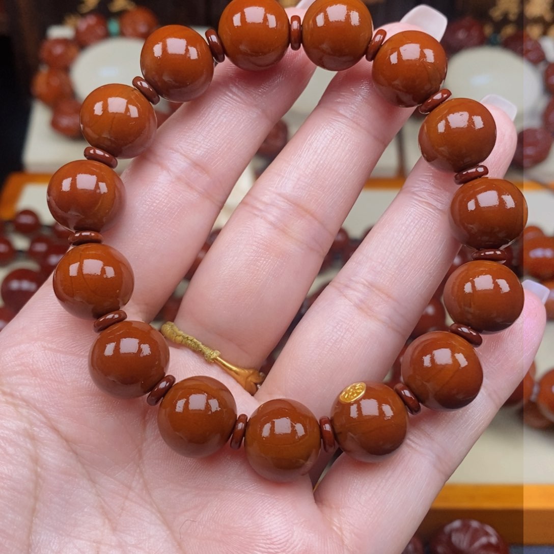 橄榄核吊坠灭***动正圆光珠