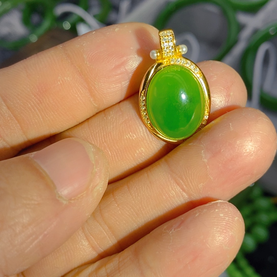 和田玉（碧玉）手链银S925镀金镶嵌